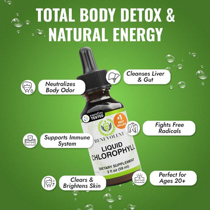 Benevolent Nourishment Chlorophyll Supplement, Detox & Immune Support, Internal Deodorizer, Liquid Drops