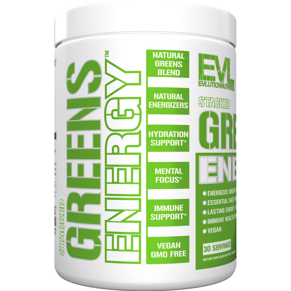 Evlution Greens and Superfoods Energy Drink Powder - EVL Super Greens Powder Smoothie Mix with Caffeine Spirulina Chlorella and Wheat Grass - Vegan - for Energy Focus and Immunity