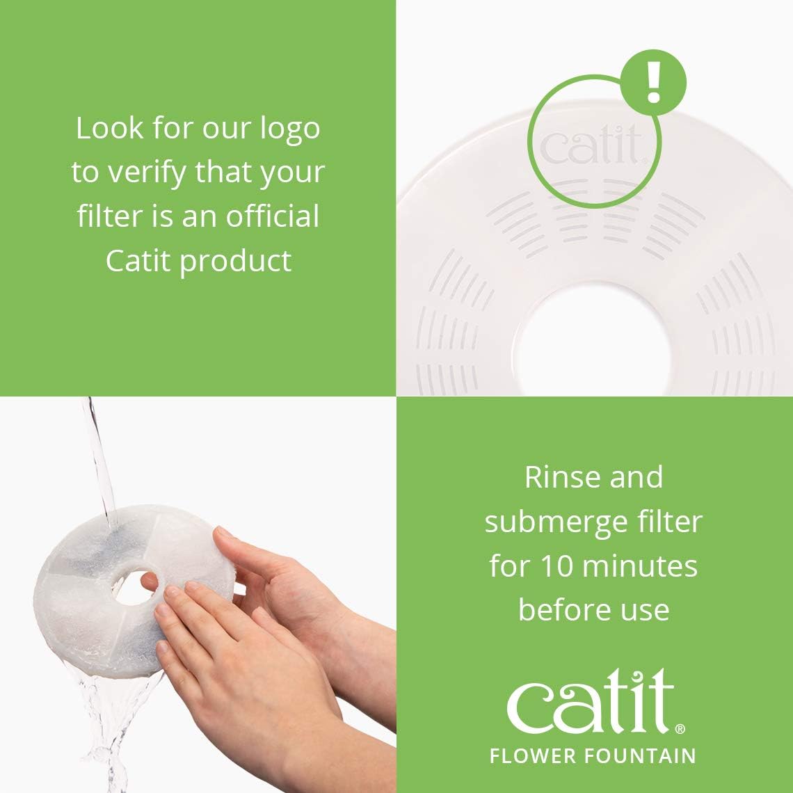 Catit Flower Fountain with Triple Action Filter, Cat Drinking Water Fountain, 3 L, Green | Cat Drinking Water Fountain