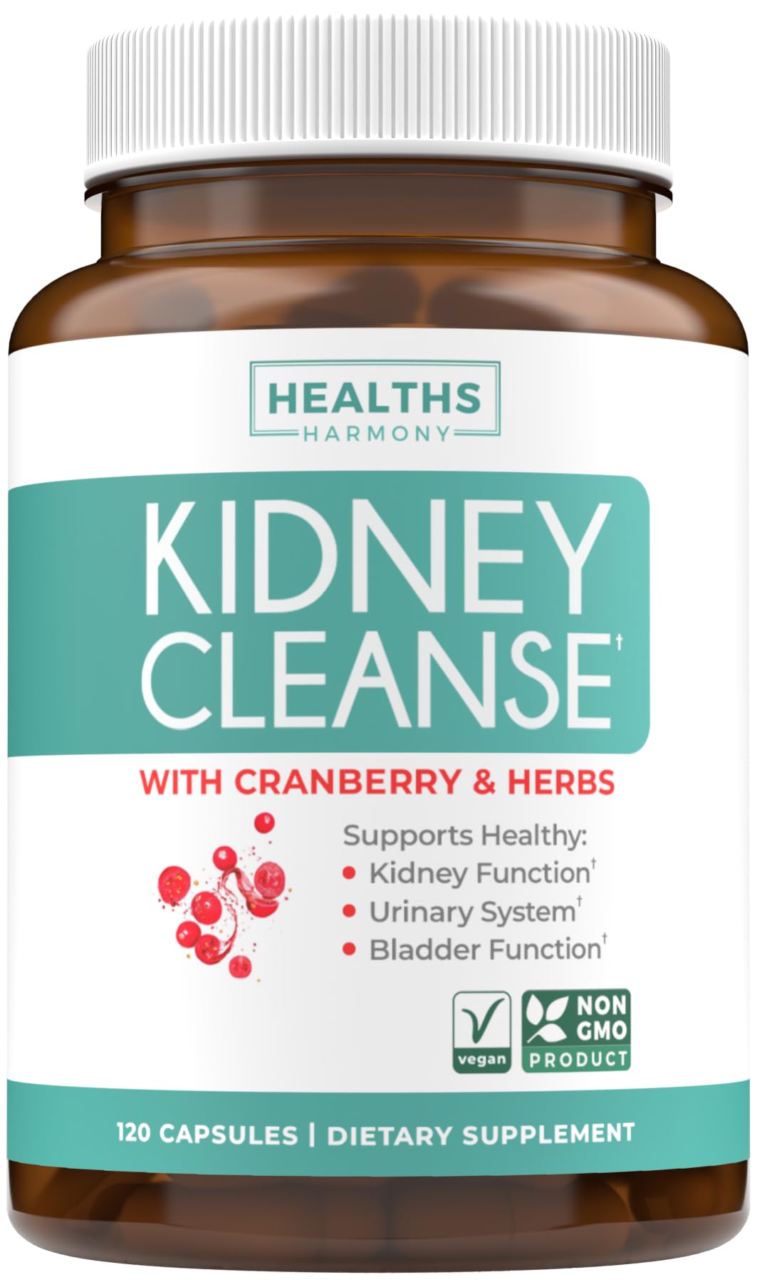 Kidney Cleanse Detox (Non-GMO) Support Healthy Urinary Tract- Powerful VitaCran Cranberry Extract & Herbs – Healthy Kidney Support Supplement - 60 Vegetarian Capsules (No Pills)