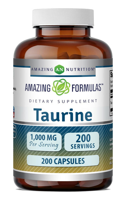 Amazing Formulas Taurine 1000 Mg | Capsules Supplement | Non-GMO | Gluten-Free | Made in USA (200 Capsules)