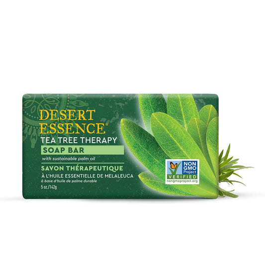 Desert Essence Tea Tree Therapy Cleansing Bar Soap - 5 Ounce - Therapeutic Skincare - All Skin Types - Jojoba Oil - Aloe Vera - Palm Oil - Moisturizes Face and Body