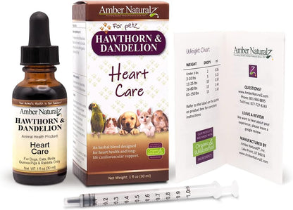 Amber NaturalZ Hawthorn & Dandelion for Pets, Heart & Circulation Care, 1oz | Maintains optimal cardiovascular wellness in pets. Supports normal heart function, healthy blood circulation & fluid balance.