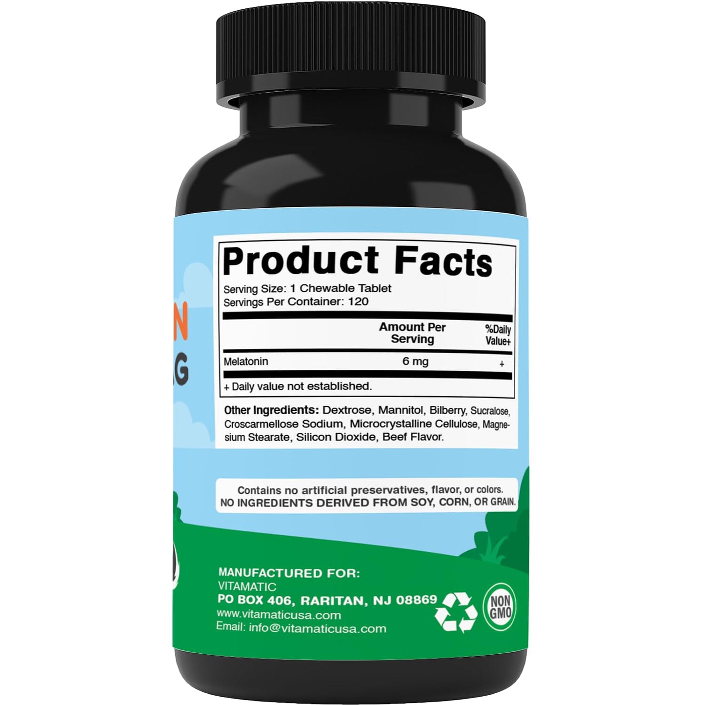 Vitamatic Pets Melatonin 6 mg Chewable Tablets for Dogs, 120 Count | Sleep Health Support*, Beef Flavored Tablet, Non-GMO, Gluten Free, Made in USA