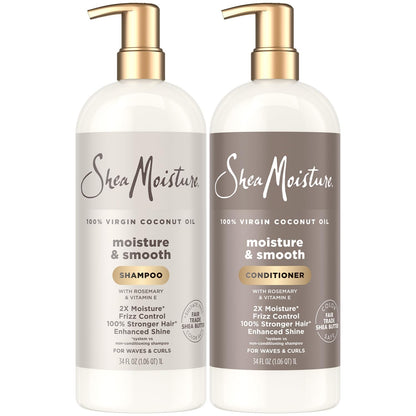 SheaMoisture Shampoo & Conditioner Set, Moisture & Smooth, 34 Oz Ea | Gentle Moisture for Curly Hair, Wavy Styles | Hair Strengthening Rosemary & Vitamin E | Frizz Control, Hair Repair & Shine