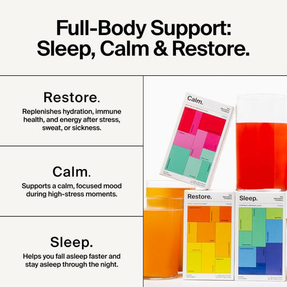 The Absorption Company Powder Bundle - Calm, Restore & Sleep Packets (21) | Magnesium, Electrolyte & L-Theanine Packets, High-Absorption Supplement Stack Kit, Vitamin C & D Support, Third-Party Tested