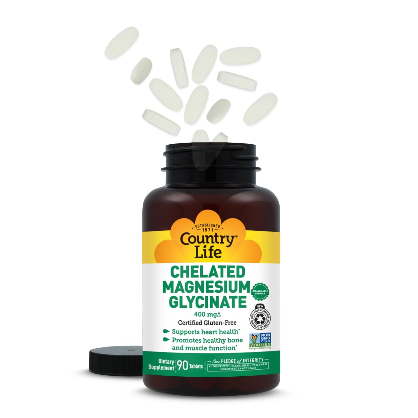 Country Life Chelated Magnesium Glycinate 400mg – High Absorption Magnesium Supplement for Muscle Relaxation, Energy, Bone & Immune Support – Gluten-Free, Vegan, Halal, Non-GMO Verified - 180 Tablets