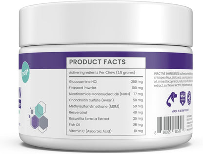 Renue By Science PET NMN Longevity Chews for Dogs - Liposomal NMN, Trans-Resveratrol, Glucosamine, MSM, Chondroitin - Cold Extruded Soft Chews - 60 Count
