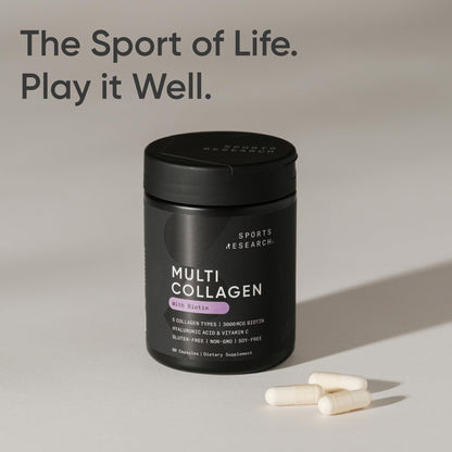 Sports Research® Multi Collagen Pills for Women & Men - Collagen Peptides (Type I, II, III, V, X) Enhanced with Hyaluronic Acid & Vitamin C - Gluten Free · Non-GMO - 90 Capsules