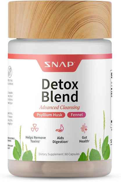 Snap Supplements Detox Blend to Support Gut Health, 60 Vegan Capsules | Licorice, Psyllium Husk, Fennel, Ginger, to Support Healthy Detox & Digestion, Gluten-Free, Non-GMO, Free of Major Allergens