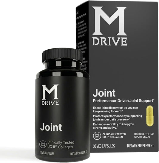 M Drive Men's Joint Support UC II Collagen Turmeric 30 Veg Capsules | Ease Discomfort Promote Flexibility Active Mobility Hyaluronic Acid Boswellia Bromelain Sport Legal Non GMO Gluten Free