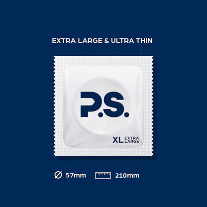 PS Condoms Exceptionally Thin Latex Condoms, Clean & Odorless, 12 Pack | Individually tested, 0.045 mm natural rubber, 40% thinner, lubricated, vegan, and free of PFAS, gluten, glycerin and parabens