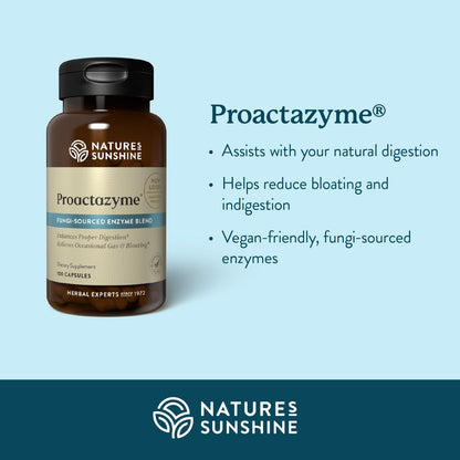 Nature's Sunshine Proactazyme Digestive Enzyme Supplement – Plant-Sourced, Fungi-Based Enzyme Blend, Supports Digestion of Most Food Types, 100 Vegcaps
