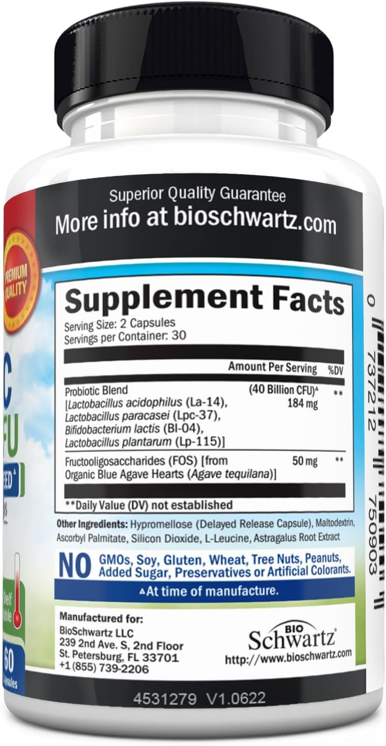 Probiotic 40 Billion CFU with Organic Prebiotics for Gut Health, 60 Count