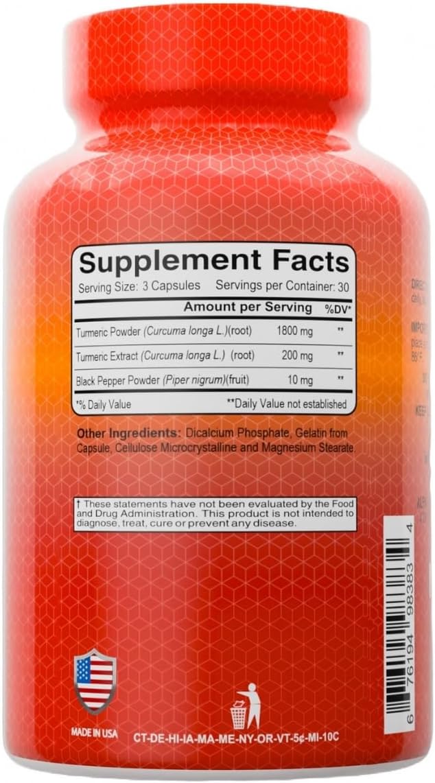 ALFA VITAMINS Curcumin Turmeric with Black Pepper, Dietary Supplement that Supports Joint Health & Cardiovascular Wellness, Enhanced Formula with Piper Nigrum for Improved Absorption, 90 Capsules