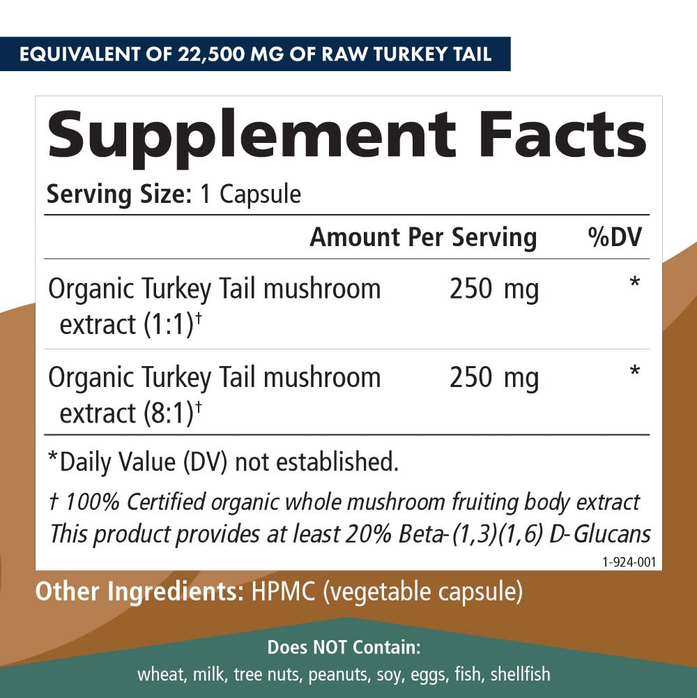 PURE ESSENCE LABS Organic Turkey Tail 4X Mushroom Extract, Vegan Mushrooms Supplement for Immune Building, 30 Capsules