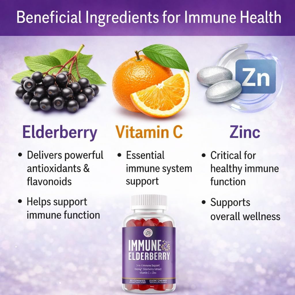 Grab The Gold Immunity Gummies Elderberry Vitamin C Zinc 90 Count