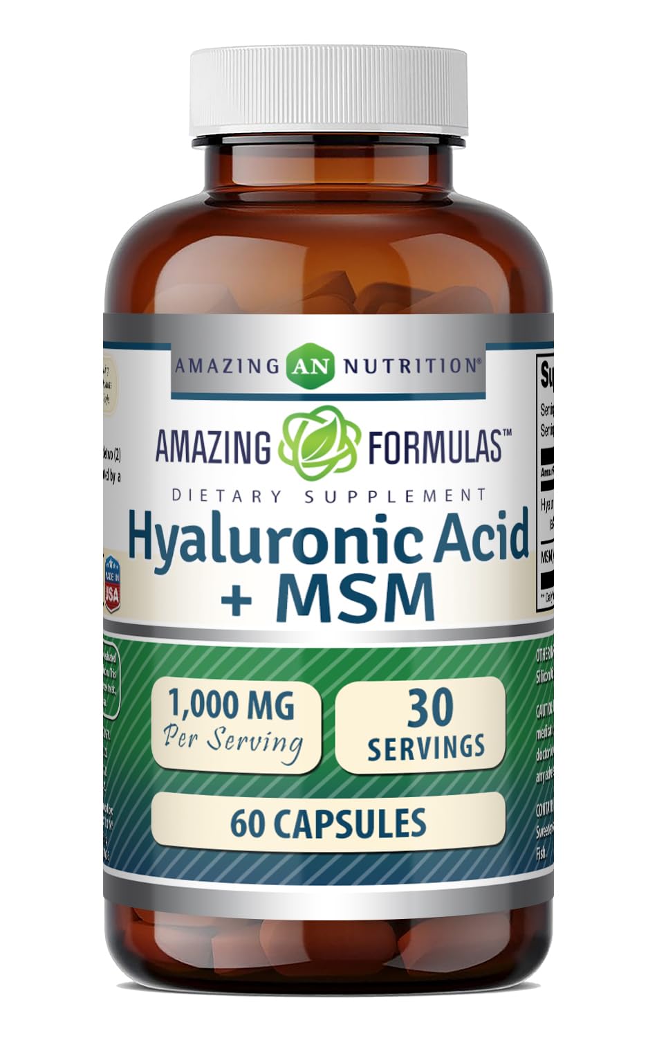 Amazing Formulas Hyaluronic Acid & MSM Supplement | 500 Mg | 120 Capsules | Non-GMO | Gluten-Free | Made in USA