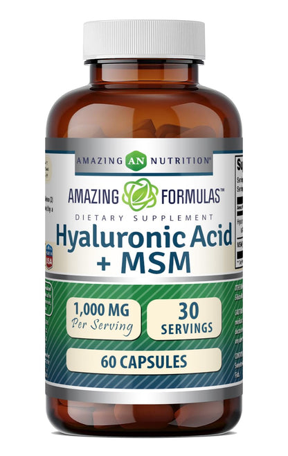 Amazing Formulas Hyaluronic Acid & MSM Supplement | 500 Mg | 120 Capsules | Non-GMO | Gluten-Free | Made in USA