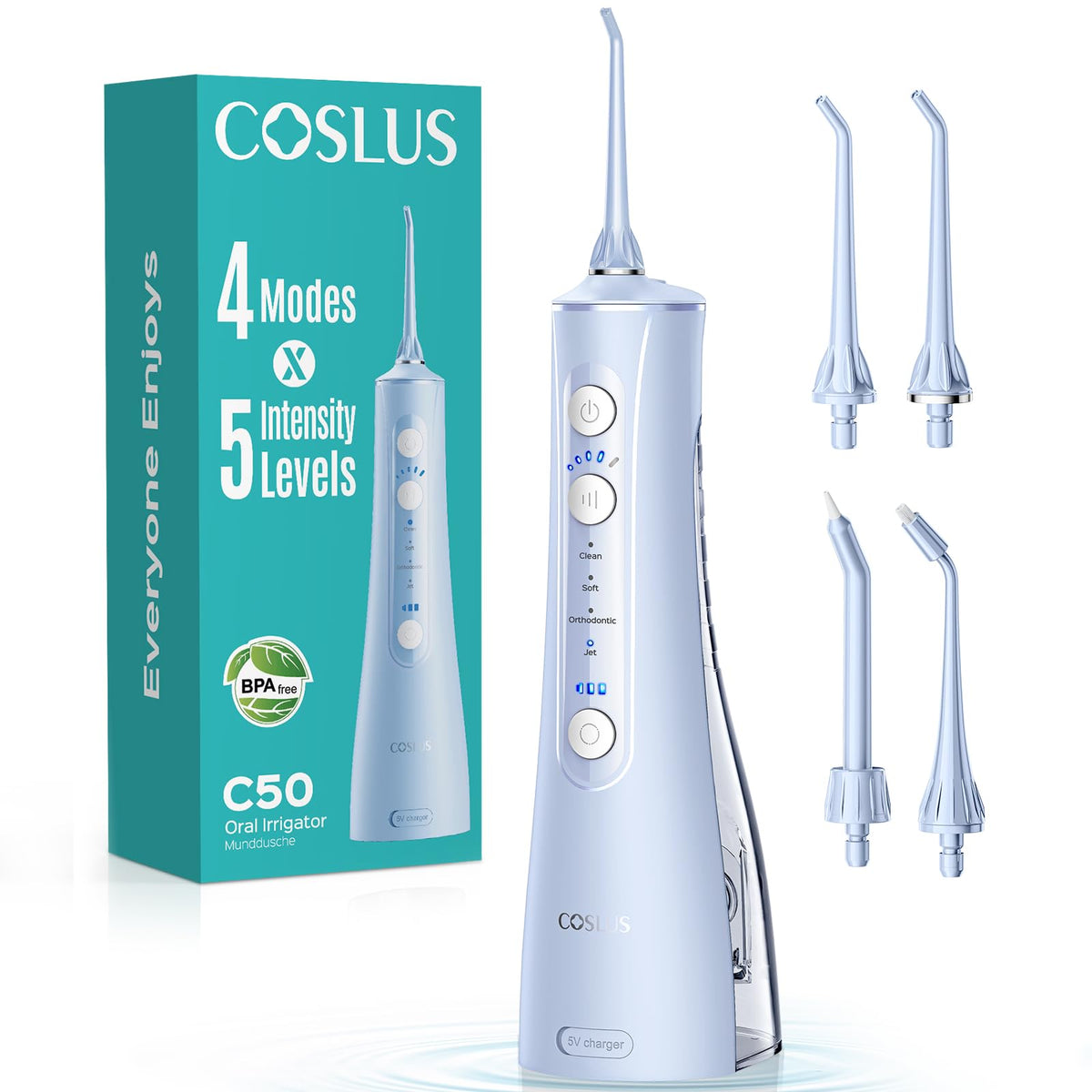COSLUS ADA Accepted C50 Water Dental Flosser, 4 Modes 5 Power Levels, Pink