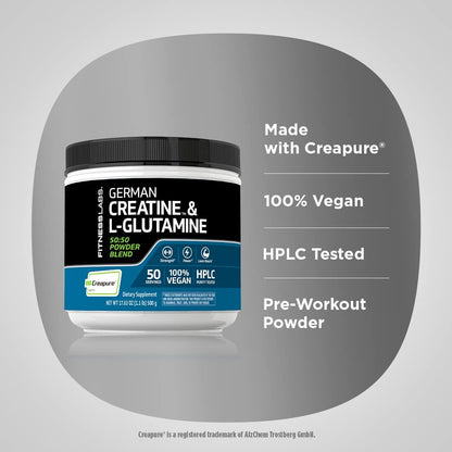 Fitness Labs German Creatine and L-Glutamine | 1.1 lbs | Monohydrate and Creapure Powder | Vegan Fitness Supplement