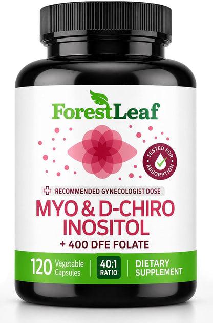 Myo-Inositol & D-Chiro Inositol Supplement for Women's Health | Fertility Supplements Women | Inositol 40:1 Ratio Support Ovarian Function & Healthy Hormone Balance Women | 2050mg | 120 Powder Caps