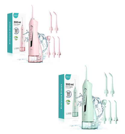 Water Dental Teeth Flosser Pick: 300ML Rechargeable Travel Irrigation Cleaner IPX7 Waterproof Portable Cordless Teeth Cleaning Pink and Green