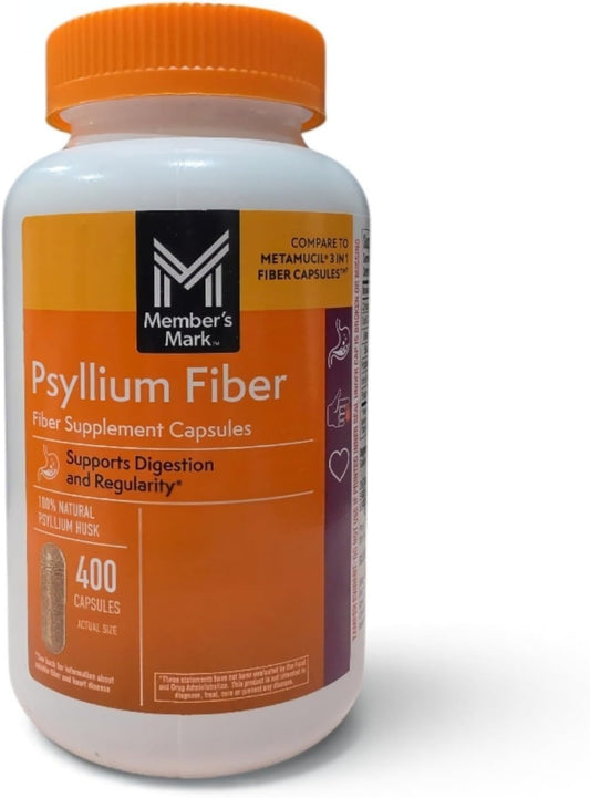 Member's Mark 100% Natural Psyllium Husk Fiber Capsules, Digestive Health, 400 Count (Pack of 1)