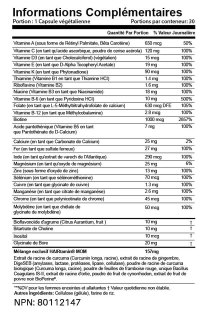HAIRtamin MOM Vegan Prenatal & Postnatal Multivitamin Supplement & Hair Vitamin Pregnancy