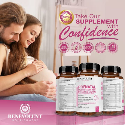 Prenatal Vitamins with DHA and Folate - Multivitamin Supplement with Iron, Calcium, Digestive Enzyme