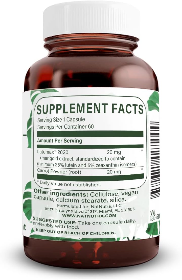 Natural Nutra Lutein & Zeaxanthin Supplement 20mg, 60 Capsules | Maintains Vision, Protects Cells in Eyes, Enhances Level of Zeaxanthin & Isomers, Supports Eye Health, Gluten-Free, Soy-Free