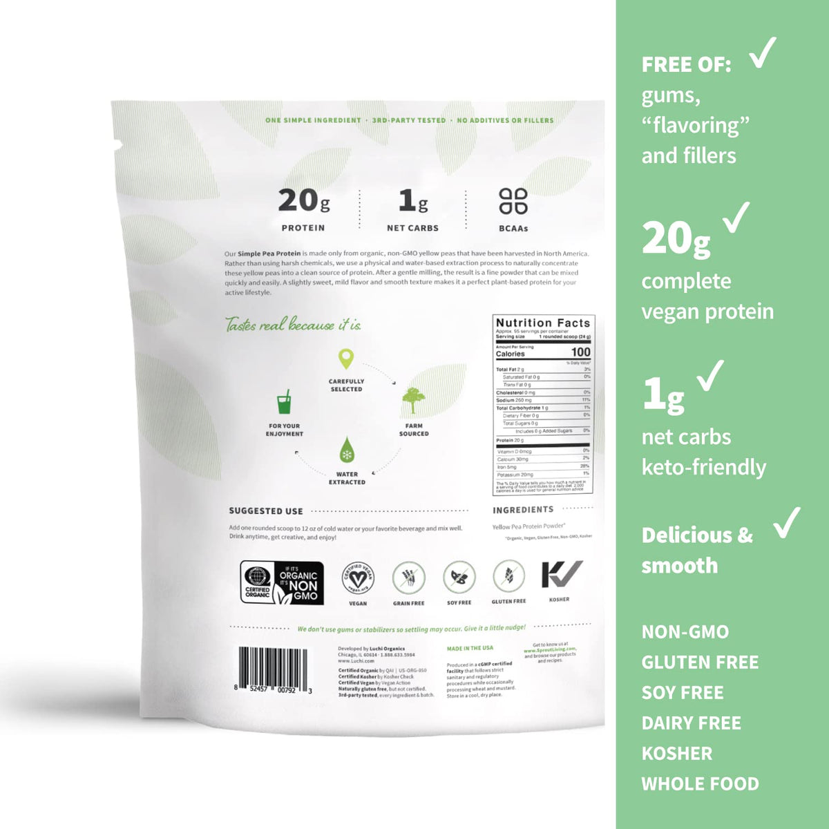 Sprout Living Organic Pumpkin Seed Protein Powder, Unflavored, 20 Grams of Plant Based Protein Powder Without Artificial Sweeteners, Non Dairy, Non-GMO, Vegan, Gluten Free (1 Pound, 14 Servings)