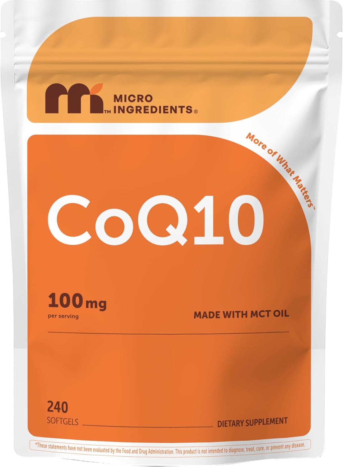 Micro Ingredients CoQ10 100 mg Per Serving, 240 Softgels | Coenzyme Q10 (Ubiquinone) Supplement | Made with MCT Oil | Non-GMO, Gluten Free