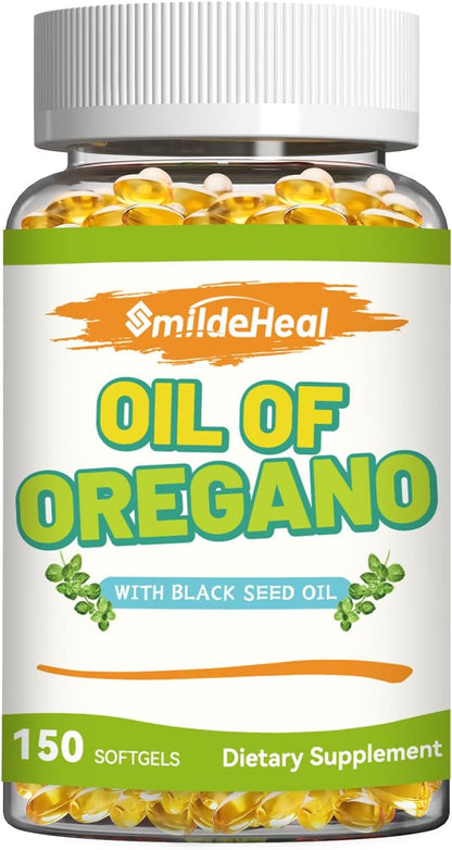Oregano Oil with Black Seed Oil Softgels – Gluten Free, Non-GMO,150 Softgels, 75-Day Supply
