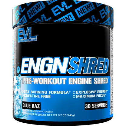 EVL Ultimate Pre Workout Powder - Thermogenic Fat Burner Preworkout Powder Drink for Lasting Energy Focus and Stamina - ENGN Shred Intense Fat Burning Creatine Free Preworkout Drink - Cherry Limeade