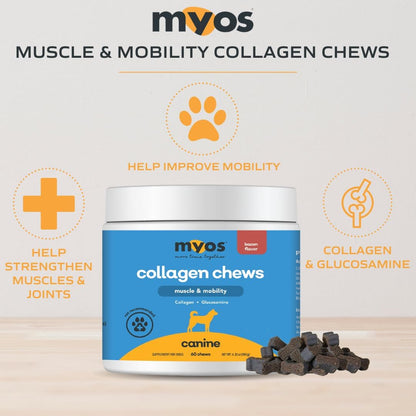 MYOS Canine Muscle & Joint Support Bundle – Fortetropin Powder with Green Lipped Mussel (396g) + Bacon-Flavored Mobility Chews with Collagen & Glucosamine (60 Count)