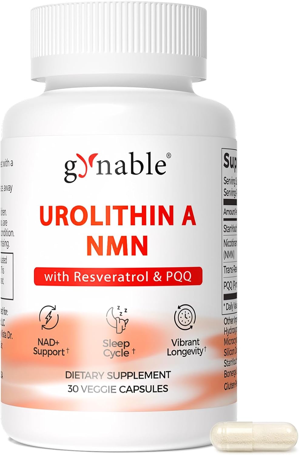 Gynable 4-in-1 Urolithin A Supplement with NMN, Trans-Resveratrol & PQQ-Advanced Cellular Energy & Muscle Strength Complex - Supports Longevity, Deep Sleep & Healthy Aging (30Count(Pack of 1))