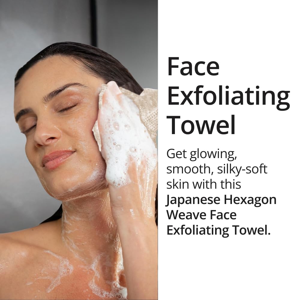 Exfoliating Washcloth Face & Body Scrub Towel - Japanese Exfoliating Towel with Hexagon Fibers, Body Scrubber with 2 Sides for Scrubbing & Washing (Black, 27cm x 35cm)