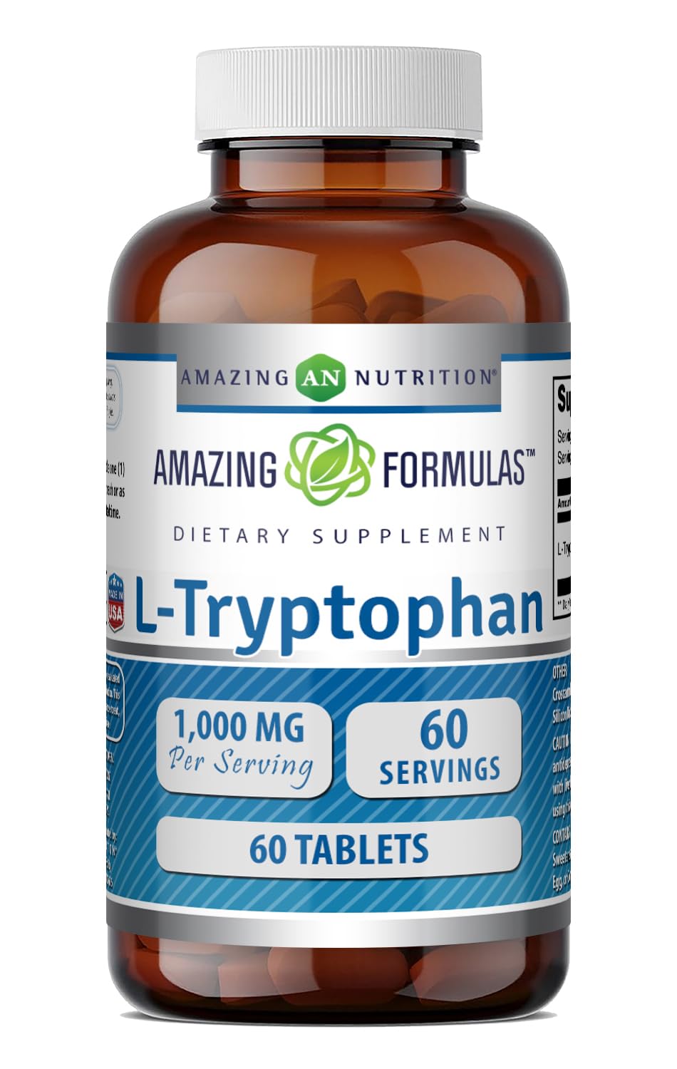 Amazing Formulas L-Tryptophan 1000mg Tablets Supplement | Non-GMO | Gluten Free | Made in USA (240 Count)
