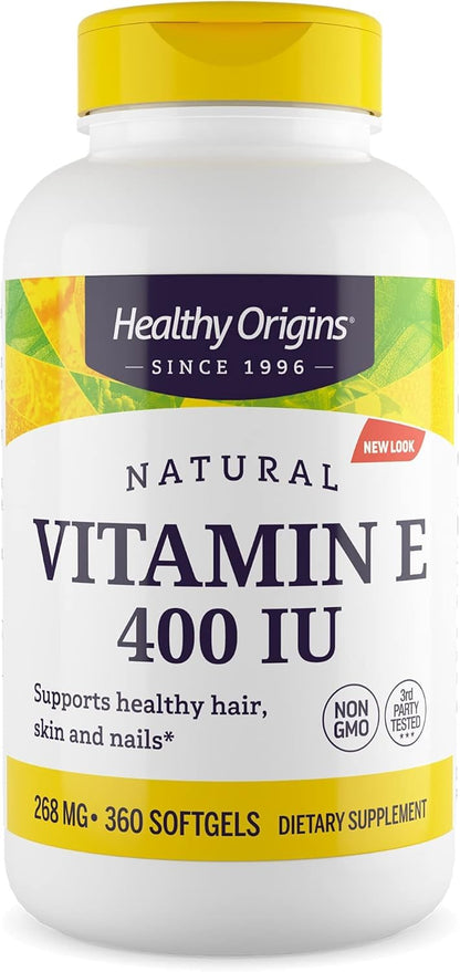 Healthy Origins Vitamin E 400 IU, Natural Mixed Tocopherols, 90 Softgels