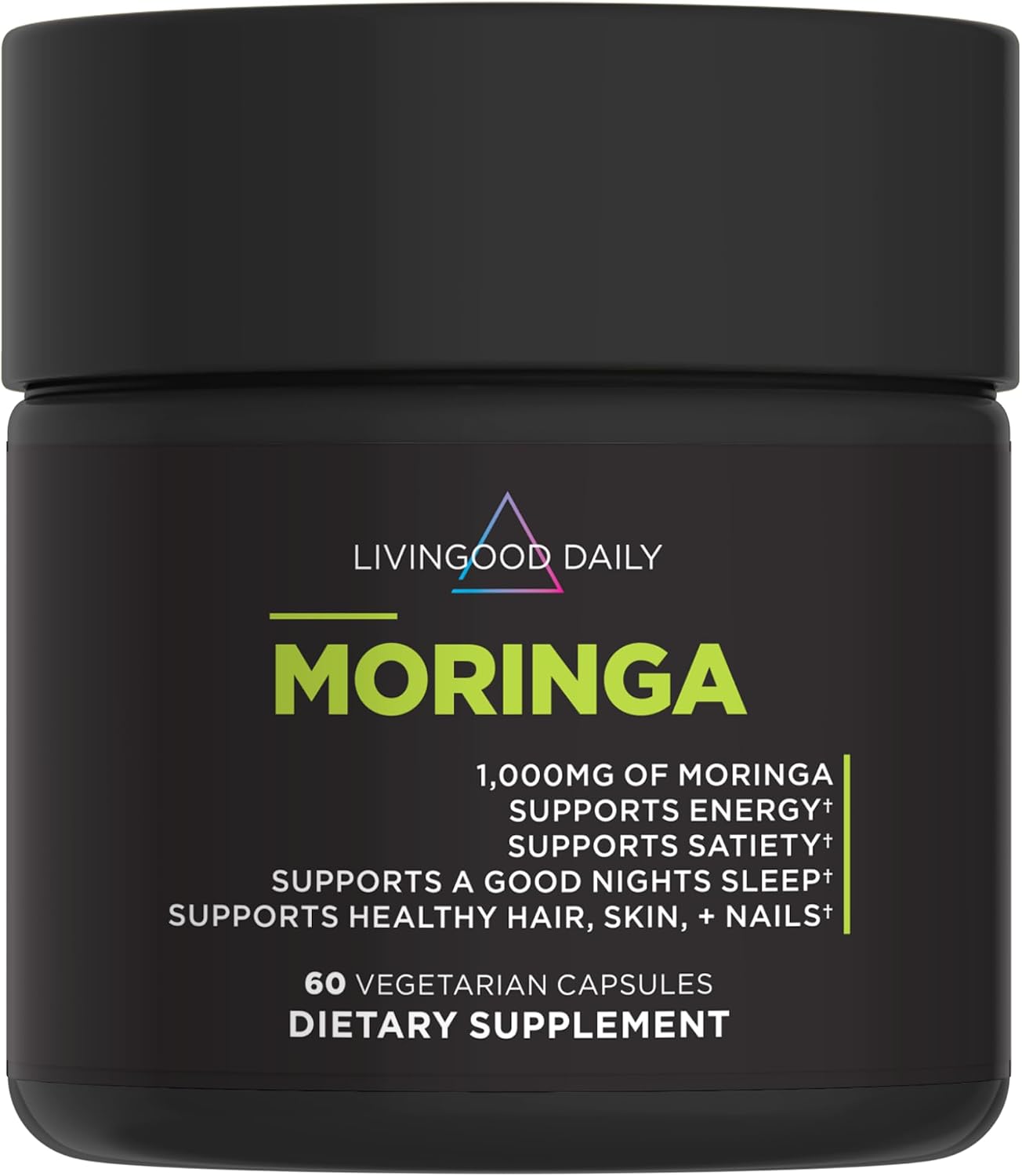 Livingood Daily Moringa Capsules, Moringa Supplement for Energy, Sleep, Satiety, Hair, Skin, Nails & Wellness, Plant Based Vegetarian, Gluten Free, Non GMO, Vegan, Daily Greens Superfood, 60 Capsules