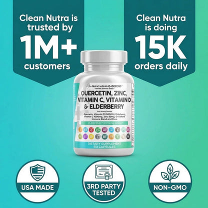 Q Defend Quercetin Supplement with Zinc Vitamin C Vitamin D Elderberry Turmeric Black Pepper Garlic Ginger Sea Moss Lysine Stinging Nettle Reishi Mushroom Immune Support 60 Capsules