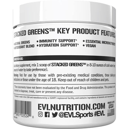 Evlution Greens and Superfoods Energy Drink Powder - EVL Super Greens Powder Smoothie Mix with Caffeine Spirulina Chlorella and Wheat Grass - Vegan - for Energy Focus and Immunity
