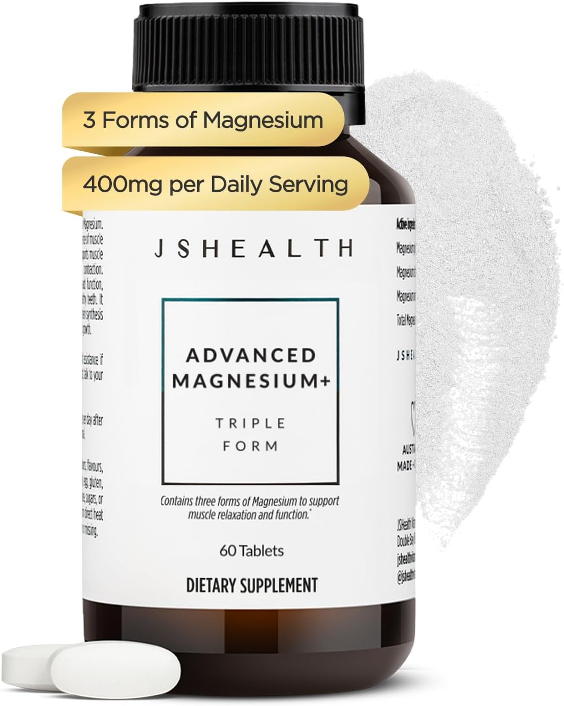 JSHealth Magnesium Supplement for Sleep. 400mg Triple-Form Glycinate | Made with Citrate, Amino Acid Chelate Developed By Nutritionist Jessica Sepel