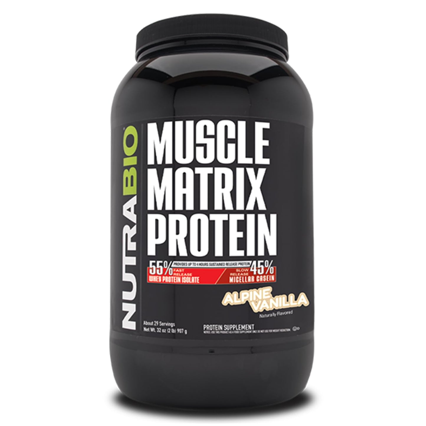 NutraBio Muscle Matrix Protein Powder - 25g of Protein Per Scoop - Whey Isolate and Micellar Casein Combo for Fast and Slow Release - Dutch Chocolate - 2 Pounds, 28 Servings