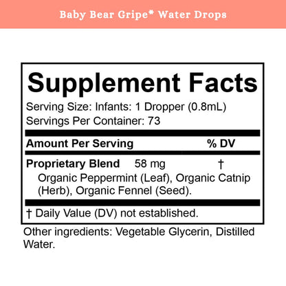 SPRIGS Baby Bear Gripe Water Drops, 2 Fl Oz | Natural Herbal Blend of Catnip, Fennel & Peppermint to Comfort Fussy Babies & Calm & Soothe the Digestive Tract | Support for Gas & Stomach Discomfort
