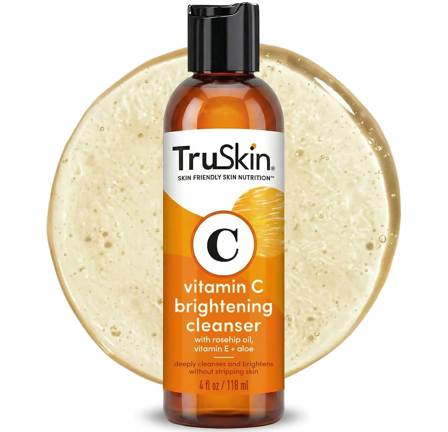 TruSkin Vitamin C Brightening Face Wash with Rosehip Oil, 4 fl oz | Vitamins C & E, Aloe Vera and MSM gently cleanse, refresh and support radiant-looking skin without over-drying