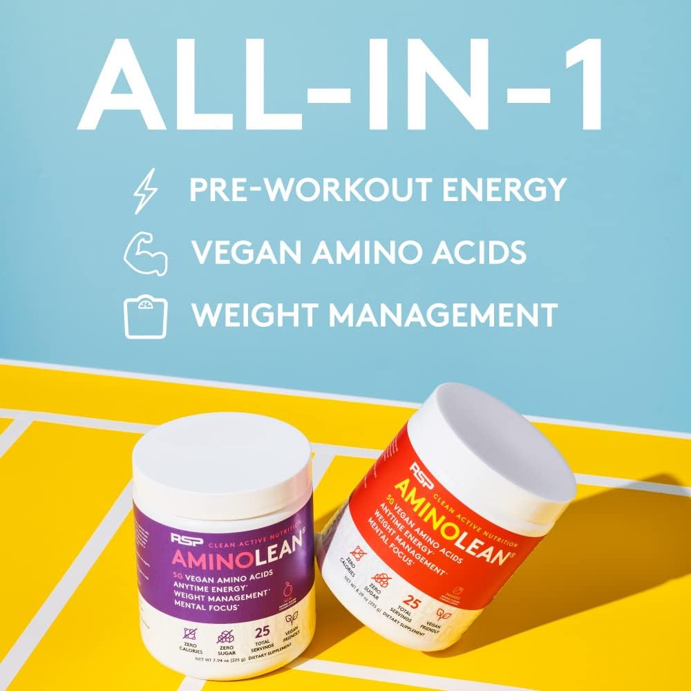 AminoLean Natural Pre Workout Powder & Amino Energy with Vegan BCAA + EAA | Jitter-Free Amino Energy Preworkout with Amino Acids & Weight Management for Women & Men - Naturally Sweetened, Vegan