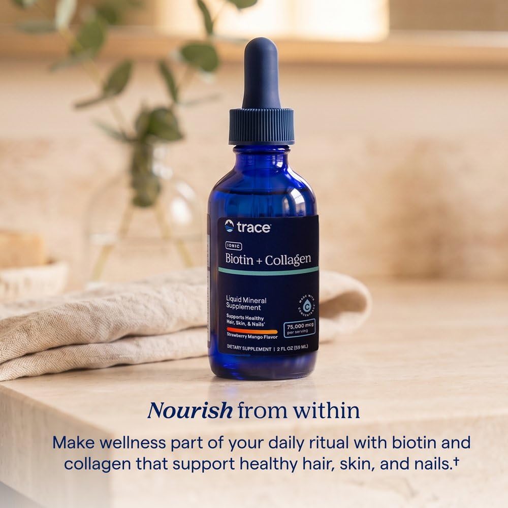 Trace Minerals Ionic Biotin + Collagen Supplement, 75,000mcg, 2 oz