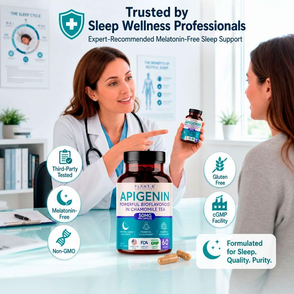 PLANT.O NUTRITION Apigenin 50mg Supplement for Sleep Support & Relaxation - Melatonin Free Bioflavonoid Capsules Found in Chamomile Tea, Third Party Tested, Gluten Free, 60 Capsules
